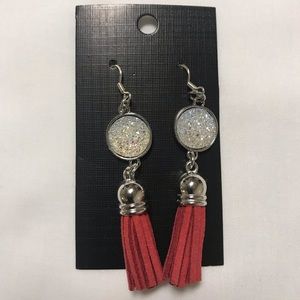 Red Druzy Fringe Drop Earrings